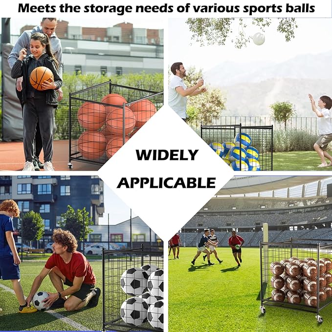 Ball Storage - Basketball Cart With Wheels Garage Volleyball Storage Sport Equipment Holder Organizer For Indoor Outdoor,Metal Storage Rack For Playgroup,Gym And School