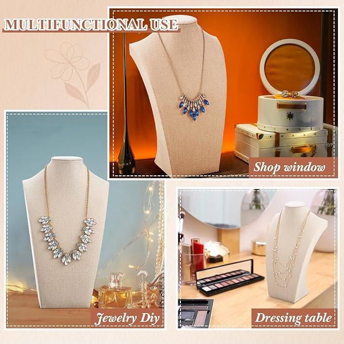 Kigley 6 Pcs Linen Necklace Display Bust Jewelry Holder Necklace Retail Mannequin Display Stand for Jewelry Selling Vendors Shows (13.4 x8.1 Inch)