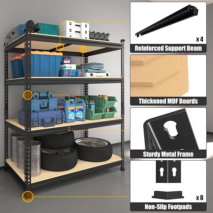 PrimeZone 40" W x 20" D x 59" H Heavy Duty Storage Shelves, 4 Tier Adjustable Garage Shelving Unit, Metal Organizer Shelf Utility Rack for Warehouse Pantry Closet Kitchen, Black, 2 Pack