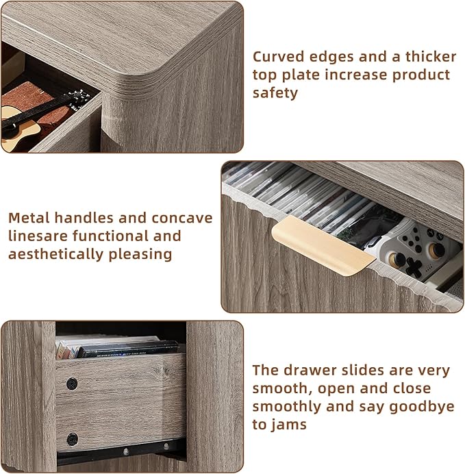 LEYAOYAO Fluted 5 Drawers Dresser for Bedroom, 34" Tall Modern Chest of Drawers with Metal Handle, Curved Profile Design,Grey Wood Drawer Organizer for Bedroom, Living Room, Hallway, Entryway