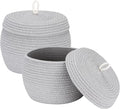 Sea Team Round Cotton Rope Storage Basket with Lid, Decorative Woven Storage Bin, Pot, Caddy, Organizer, Container for Snacks, Towels, Plants (Grey, Small/2-Pack)