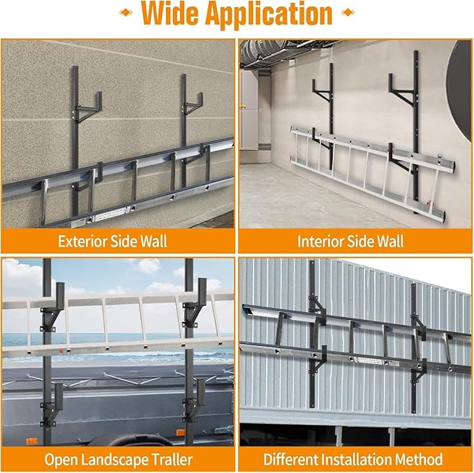 Trailer Ladder Rack, Ladder Rack for Trailer Fit for Cargo Open and Enclosed Trailer Exterior Side Wall - Carry 2 Ladders