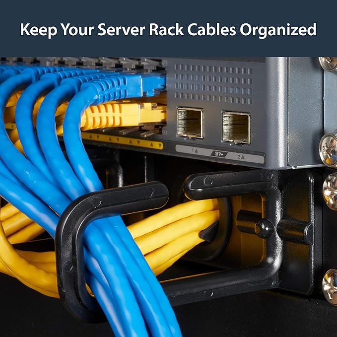 StarTech.com 1U 19" Cable Management Organizer - D Ring Hook Network/Server Rack Cord Manager - Data Center Horizontal Wire Panel with Passthrough Holes w/Mounting HW - EIA/ECA-310-E (CABLMANAGERH)