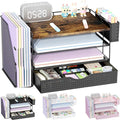 gianotter Wood Desk Organizers and Accessories with File Holder, 4-Tier Desk Accessories & Workspace Organizers with Drawer and Pen Holder, Paper Organizer for Office Supplies (Wood)