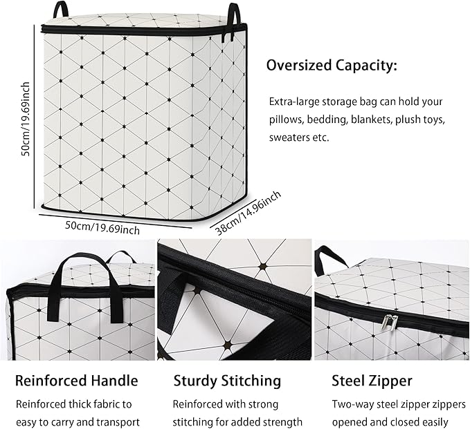 king comforter storage bag,clothes blanket bedding pillow quilt organizer for closet,fabric moving bags with portable handles and zipper 95L(2pack)