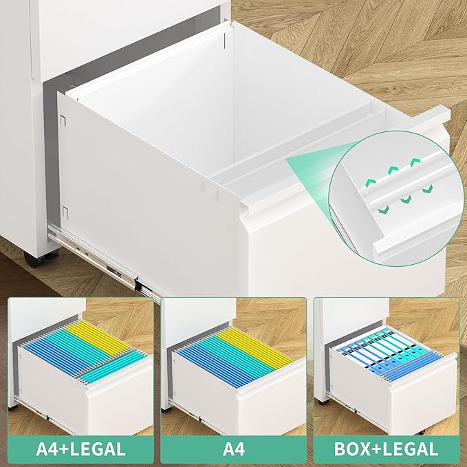Bonusall 2 Drawer File Cabinet, Metal Rolling File Cabinet with Lock, Filing Cabinets for Home Office Fit A4/Letter/Legal, Easy Assembled, White