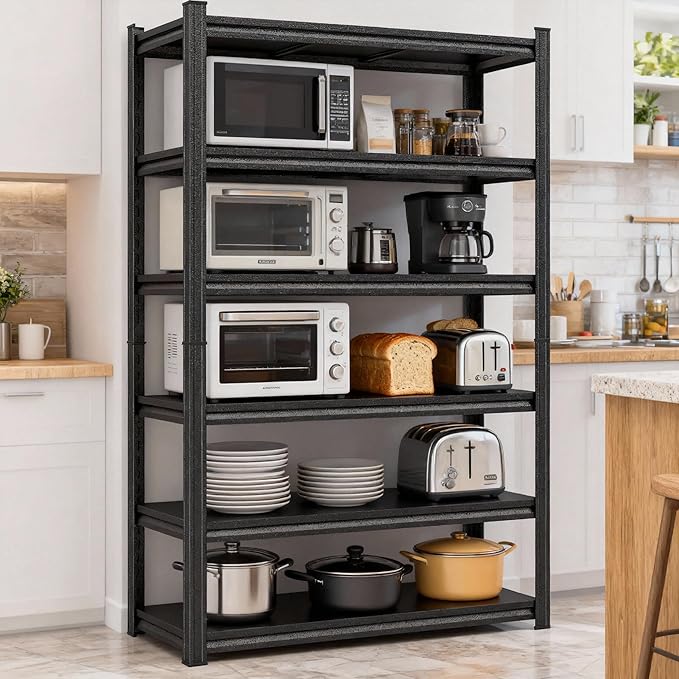 Garage Storage Shelves,5 Tier Shelving Unit, 40 inch Wide, 18” Deep, 78” Tall Organizer Metal Shelf for Basement/Laundry/Pantry Heavy Duty, Adjustable,Easy to Install (6Tier-39.4"Wx17.7"D"dx77.2"h)