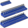 Olsa Tools 3-Row Magnetic Socket Organizer - Patented 3pc Socket Holder Kit - 1/2-Inch, 3/8-Inch, & 1/4-Inch Drive - Socket Organizers For Toolboxes - Blue - Holds 141 - Part 1562
