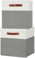 Temary Cube Storage Bins with Lids for Organizing Clothes, [2-Pack] Foldable Storage Boxes with Handles, Closet Storage Baskets for Living Room (White&Gray, 13x13x13inch)