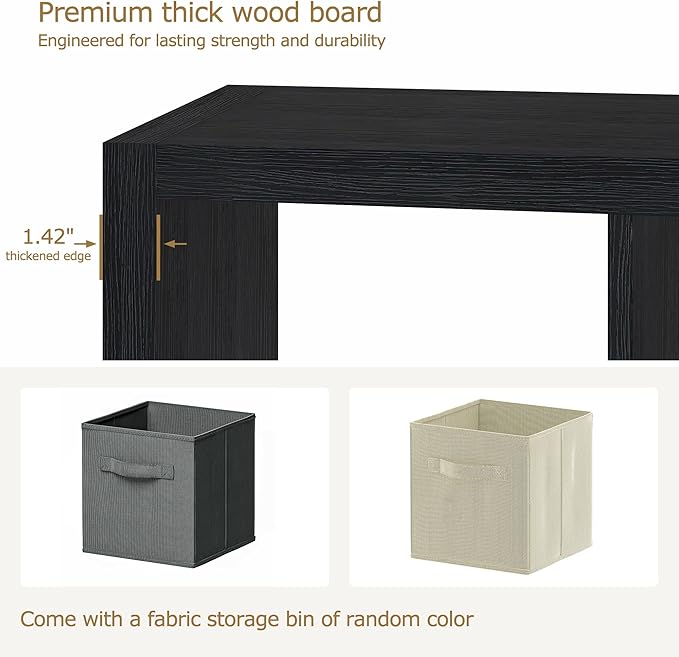 4 Cube Organizer, Cube Storage Organizer with Fabric Bin, Cube Storage Shelf for Bedroom, Living Room, Office, Modular Bookshelf Organizer for Books, Closet, Black
