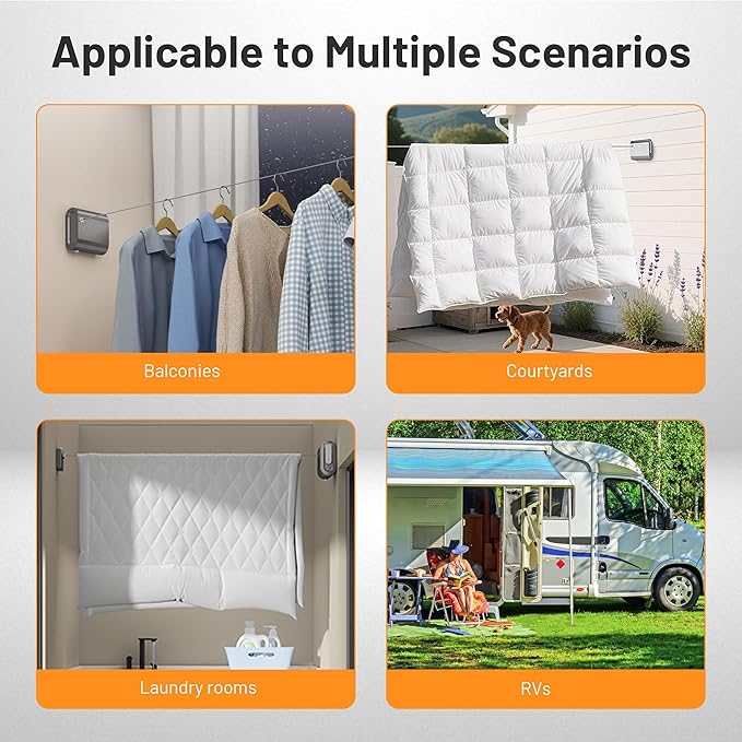 Retractable Clothesline Indoor Outdoor, Non-Sagging Clothes Line Retracting Heavy Duty Clothes Drying Laundry Line Wall Mounted Travel Clothesline Suitable for Balconies, Laundry Rooms, RVs