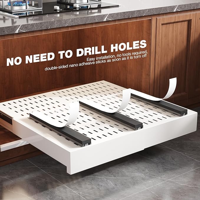 2 Pack Pull Out Cabinet Organizer Expandable Width(15"-25") and Depth(17"-24"),Slide Out Drawers With Raising Pad for Framed Cabinets,No Drill Roll Out Shelves for kitchen,Bathroom,White