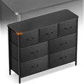 Curved Profile Dresser for Bedroom, Chest of Drawers, 7 Storage Drawers Organizer Unit, Black Dresser with Fabric Bins for Closet, Living Room, Kid Room (Charcoal Black)