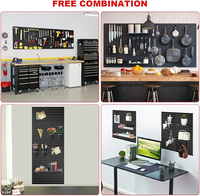 4Pcs Metal Pegboard Panels 24"x12" for Wall，Peg Boards for Garage Tools Pegboard Storage Organizer for Workbench, Shop,Bathroom,Office and Gaming Setup (Black, 24" x 12")
