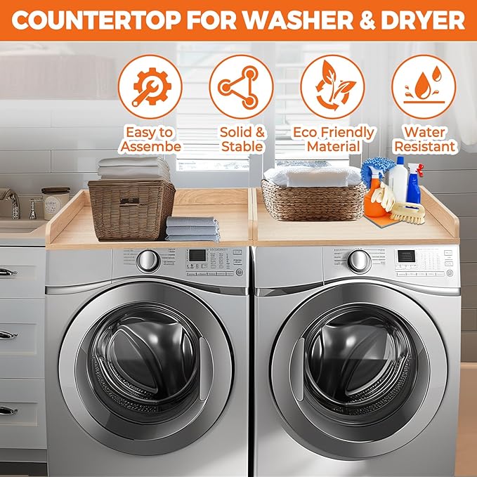Washer Dryer Countertop, Wooden Laundry Countertop Set of 2 Dryer Storage Shelf for Laundry Room Organization (27.5" x 54") (Natural)