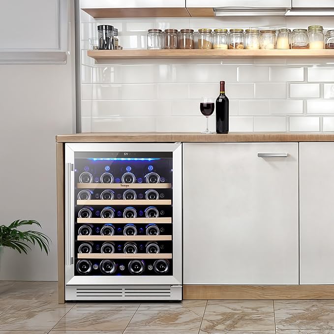 Yeego Wine Fridge Cooler - 24 Inch Wine Fridge Hold 47 Bottles, 40-65°F Wine Refrigerator Glass Door, Built in, Freestanding Under Counter Fridge for Beer Soda Drink Home Bar Office(5.12 Cu.ft)