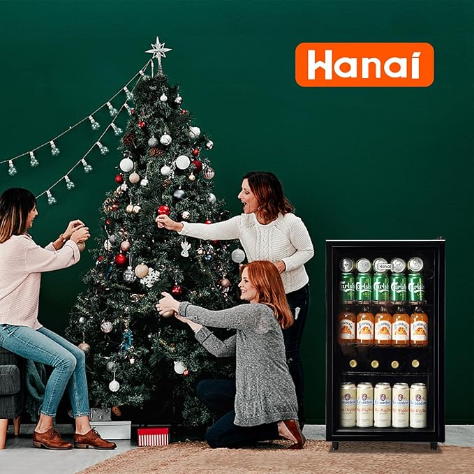 WANAI Mini Fridge Glass Door 120 Cans Beverage Refrigerator Small Wine Cooler Clear Front Drinks Fridge for Soda Beer Bar Home Office with 7 Thermostat LED Lights