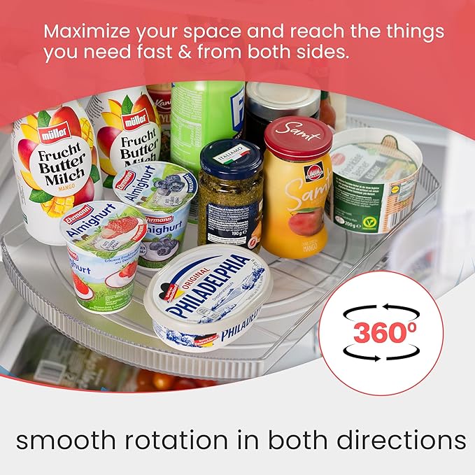 Lazy Susan for Refrigerator - 360° Turntable Refrigerator Organizer and Storage Tray for Fridge, Cabinet & Pantry - Large, Premium Rectangle Lazy Susan (16.5"x11.5"x1.5")