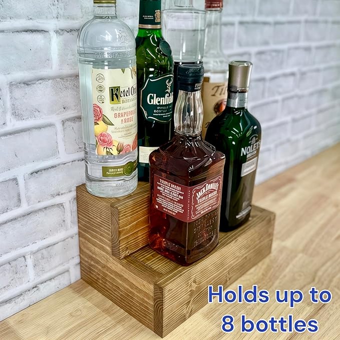 Tiered Bottle Shelf | 2 Tier Liquor Bottle Display | Bar Organization | Kitchen Counter Shelf (Early American)