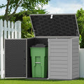 Horizontal Outdoor Storage Shed, 304 Gallon Resin Storage Shed with Lockable Doors & Lift Lid, Waterproof Backyard Shed for Trash Cans, Tools & Patio Equipment (Upgraded Version)