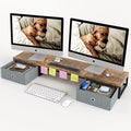 Dual Monitor Stand Riser with 2 Drawers - 39Inch Large Storage Computer Monitor Stands for 2 Monitors, Wooden Desktop Organizer Perfect for Home Office Desk, Computer, Laptop, TV, Rustic Brown