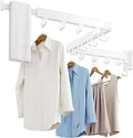 Clothes Drying Rack Wall Mounted, Retractable Drying Racks for Laundry, Foldable Drying Rack With 12 Hooks, Sturdy Tri-Fold Wall Mounted Space Saver for Laundry Room Balcony Bathroom - 49.8", White