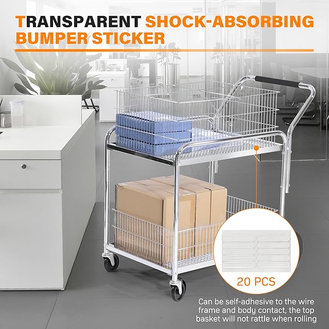 Mail Office File Cart, 400lb Capacity Heavy Duty Steel File Organizer Cart, 2 Shelf Basket Wire Office File Cart for Offices, Home, Warehouse，Court.