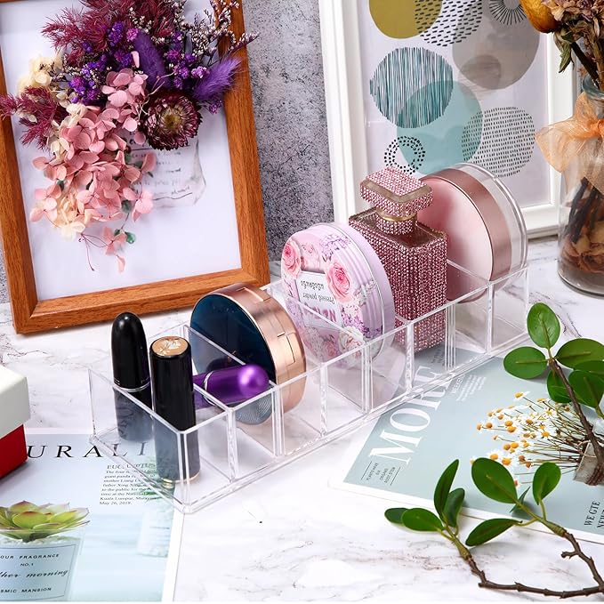 Tuanse 8 Pcs Acrylic Makeup Compact Organizer Detachable 8 Spaces Clear Vanity Drawer Organizer Eyeshadow Palette Storage for Lipstick Highlighter, Skincare Cosmetic Display Cases for Bathroom