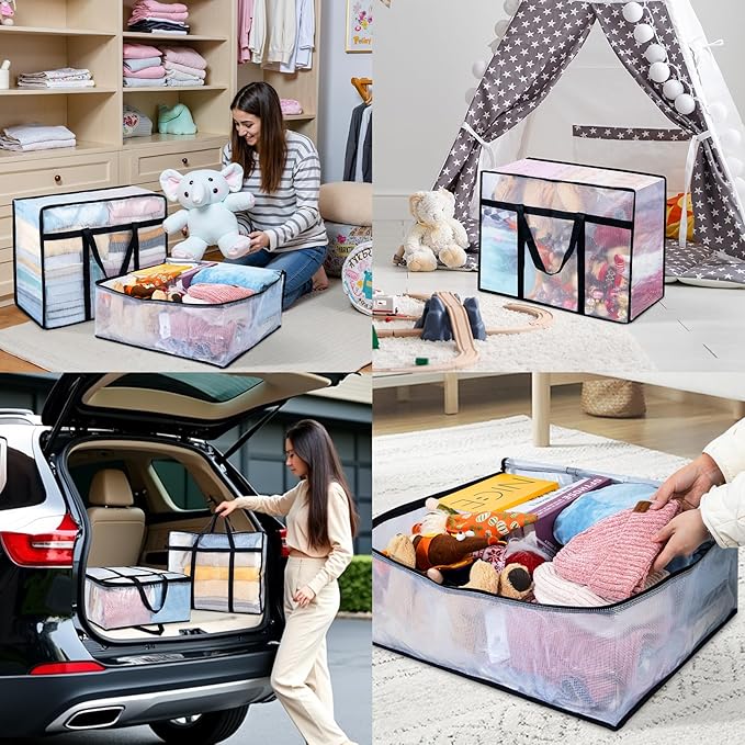 4 Pack Clear Blanket Storage Bags with Zipper, 75L Extra Large Vinyl Foldable Moving Bags Closet Organizers and Storage Containers for Bedding, Blankets, Comforters, Clothing, Toys, Quilt, Duvet
