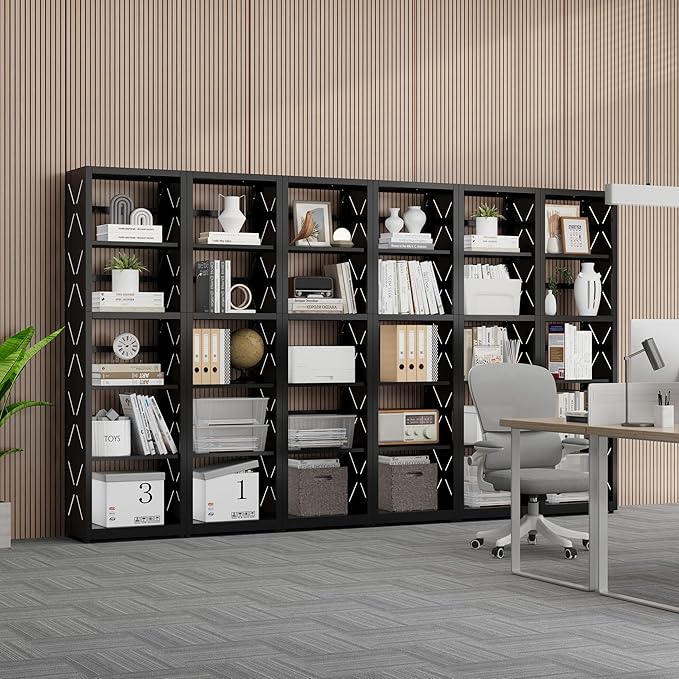 Narrow Bookshelf,5 Tier Bookcase,55" Black Metal Small Bookshelf with Adjustable Feet and Adjustable Shelves,Home Office Bookcase Shelf Storage Organizer for Living Room、Kitchen