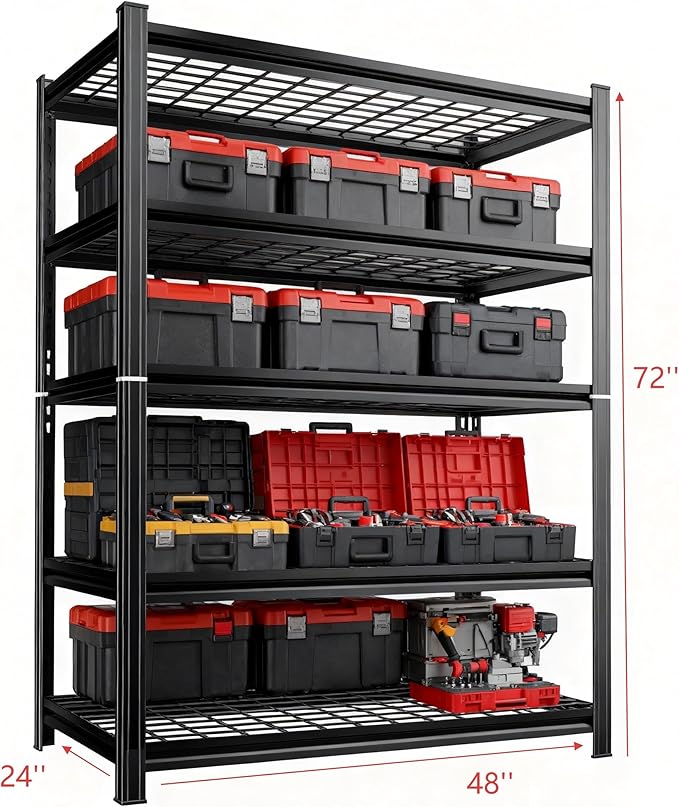 47''W Wire Garage Metal Shelving, 3000 Lbs Heavy-Duty Garage Storage Shelves, 5-Tier Adjustable Reinforced Shelves for Laundry Rooms, Basements, Kitchens&Outdoor (47''W*24''D*71''H)