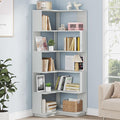 Tribesigns 6-Tier Corner Bookshelf, 64.96 Inch Tall Bookcase with Anti-Drop Panel, Modern Freestanding Corner Shelf Display Rack Storage Organizer for Home Office, Living Room, Silver Gray