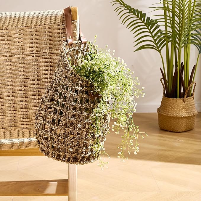 Woven Front Door Basket Water Hyacinth Wall Hanging Basket Decorative Boho Mounted Organizer for Dried Flower Plants Storage Basket for Garden, Home, and Farmhouse Décor (B_Seagrass)