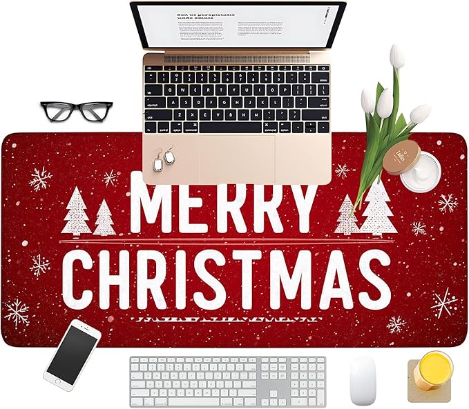Merry Christmas Gaming Mouse Pad 35.4"x15.7"Desk Mat Anti-Slip Rubber Base & Durable Stitched Edges for Gamers Smooth Mouse Writing Surface for Desk Office/Home