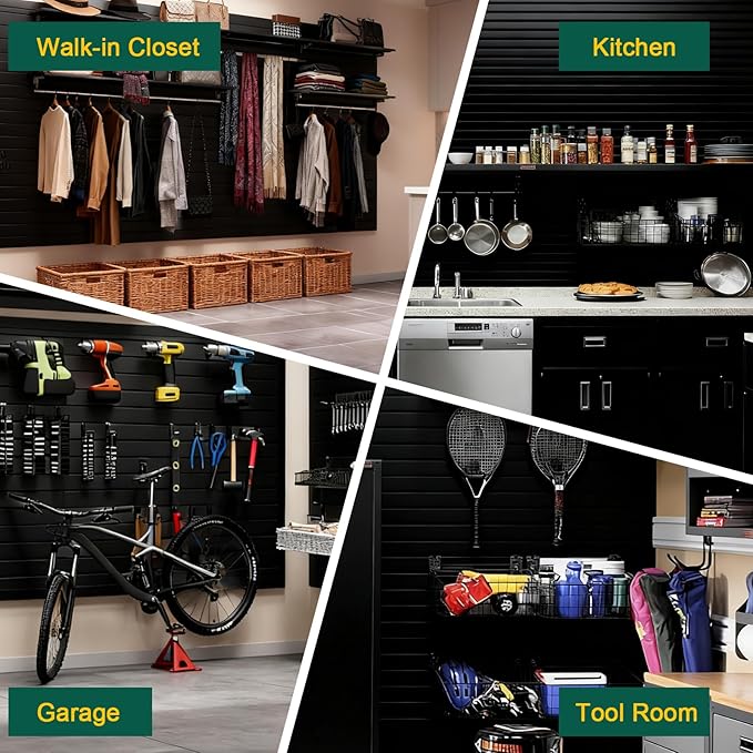 Yuzzy Slat Wall Paneling 4 x 4ft, Garage Slatwall Panel Wall Storage Systems, Heavy Duty PVC Garage Wall Organization (Black)