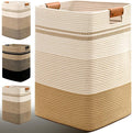 Laundry Hamper, 75L Tall Laundry Basket with Leather Handles, Rectangle Large Clothes Hamper for Organizing, Cotton Woven Laundry Baskets Storage Hampers for Bedroom, Nursery, Living Room
