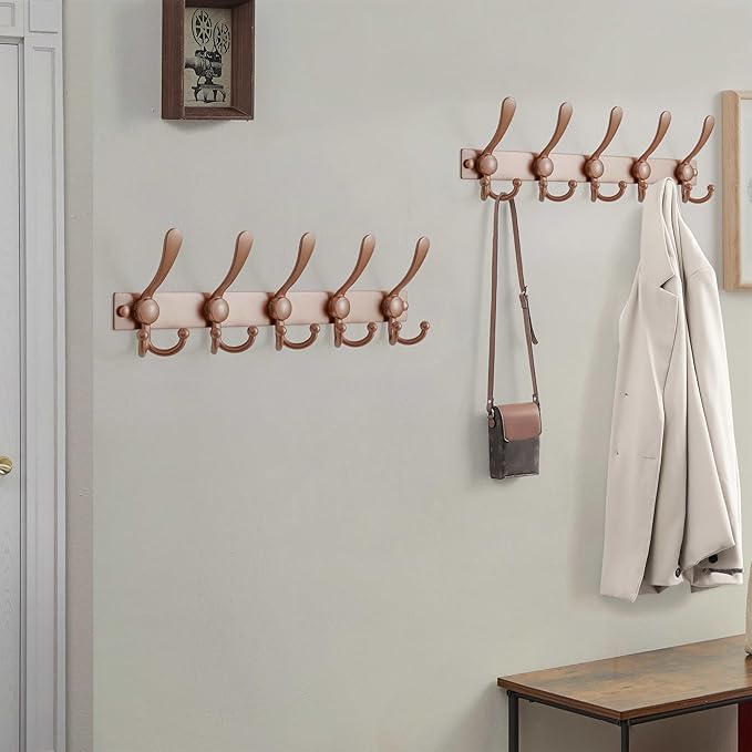 Dseap Coat Rack Wall Mount 2.0 Pro: Heavy Duty 300% Thicker, 16" Stud Mount, Stainless Steel Wall Coat Hooks Hanger for Clothes Jackets Hats Entryway Closet, MaxStrong Series, Rose Gold