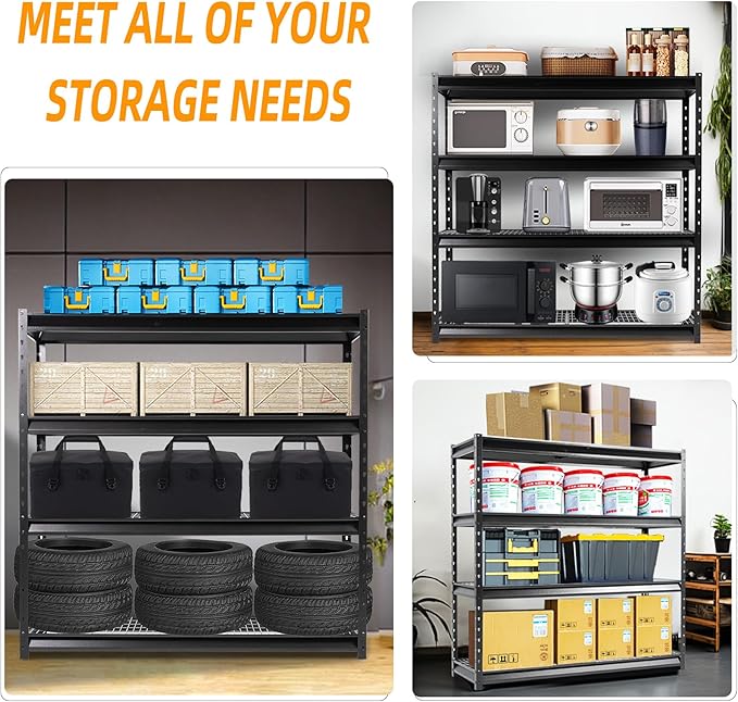 The Atlas 72" W Heavy Duty Garage Shelving Load 8000 Lbs, 4 Tier Metal Storage Shelves, Adjustable Industrial Steel Rack for Warehouse Basement Shop, 72" W x 24" D x 72" H, Black