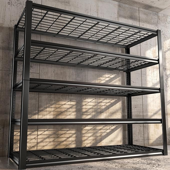 REIBII 48.2'' W Garage Shelving, 3010LBS Storage Shelves Heavy Duty, 5 Tier Adjustable Metal Shelving Unit for Warehouse, Garage, Basement, 48.2" W x 24.5" D x 72" H