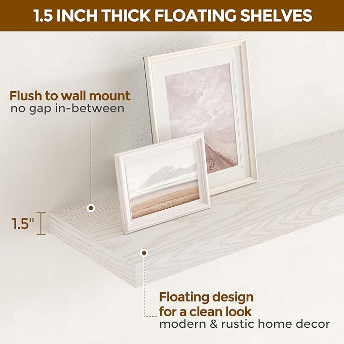 Fun Memories 72 Inch Floating Shelves, 72 x 9.3 Rustic Wooden Fireplace Mantel, 9.3 Inch Floating Shelf for Wall, Farmhouse Wall Shelves for Home Storage & Display, Brich Color, Set of 1