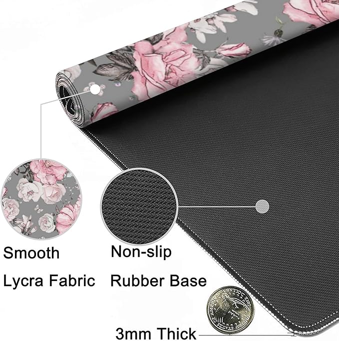 Desk Mat,Flower Rose Gaming Mouse Pad,XXL Extended Mouse Pad Mat for Office,Computer,Keyboard with Non-Slip Base Stitched Eges Mousepad 35.4x15.75 inch