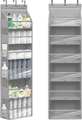 Over Door Organizer with 6 Extra Large Pockets 12 Side Pockets, Sturdy Closet Storage Rack, Hanging Storage Organizer with Clear Window for Shoes, Diapers, Toys, Bedroom, Bathroom, Grey
