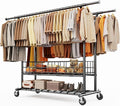 HOKEEPER Heavy Duty Clothes Rack Load 625 LBS, Clothing Rack for Hanging Clothes, Adjustable Black Double Rod with Metal Basket, Portable Rolling Garment Rack with Wheels for Bedroom, Laundry Room