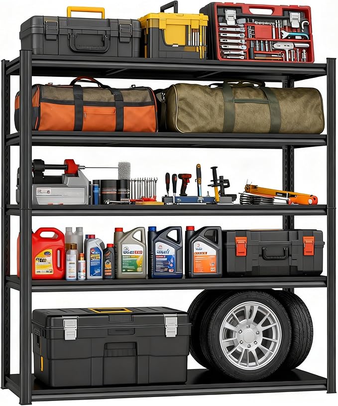 Garage Storage Shelves,5 Tier Shelving Unit, 40 inch Wide, 18” Deep, 78” Tall Organizer Metal Shelf for Basement/Laundry/Pantry Heavy Duty, Adjustable,Easy to Install (5Tier-45.3"WX17.7"DX63"H)