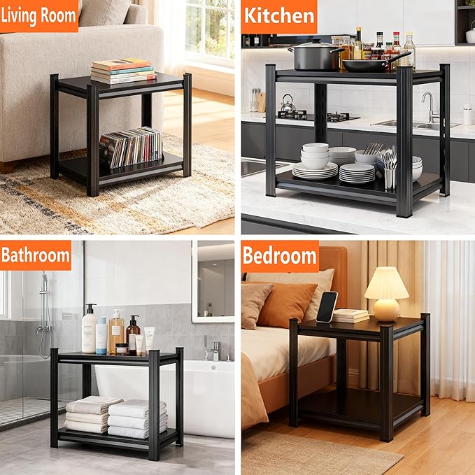 2-Tier End Table, Sofa Side Table for Small Space with Storage Shelf, Couch Table & Nightstand for Living Room, Bedroom, Office,22''H×16''W×16''D
