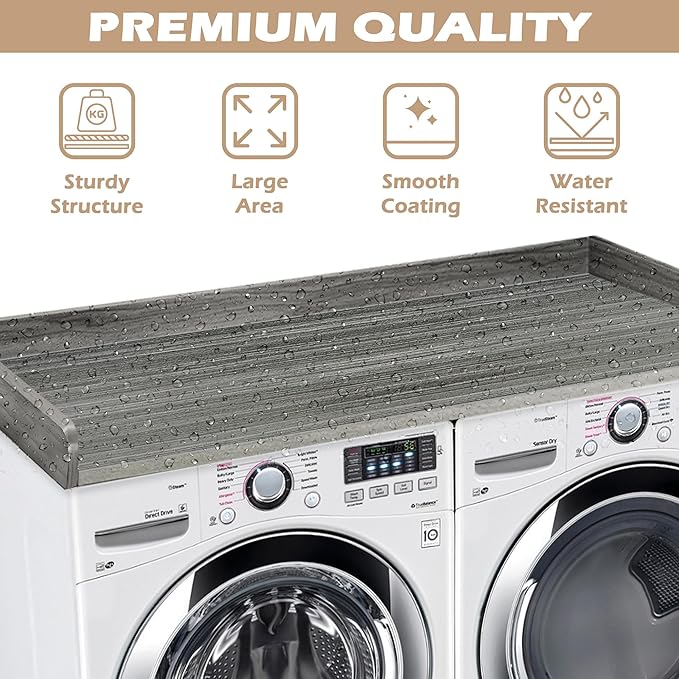 Royxen Washer Dryer Countertop with Solid Wood Core,54“W x 27.5D Laundry Countertop with Edge Rails,Washer and Dryer Topper for Laundry Room Organization (Eucalyptus)