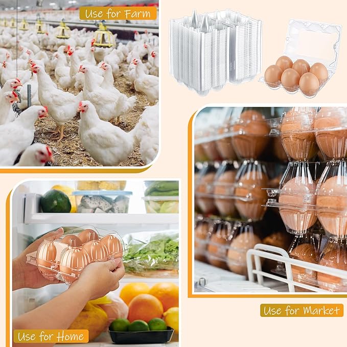 Zubebe 200 Pieces Clear Egg Cartons Plastic Egg Cartons Bulk Empty Chicken Egg Tray Holds Securely Clear Blank Egg Cartons for Chicken Farm Business Market Home Refrigerator Storage(2 x 3 Grids)