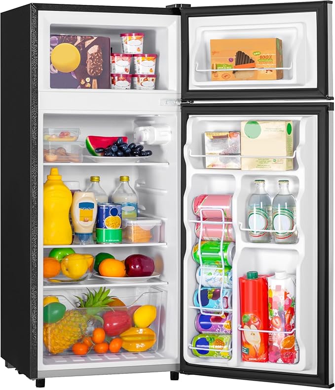 Manastin 4.5 Cu.Ft Mini Fridge with Freezer, Small Fridge with 2 Doors for Office, Kitchen, Dorm and Bedroom, Mini Refrigerator with Adjustable Shelves (Silver)