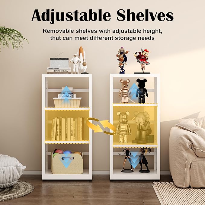 Narrow Bookshelf,3 Tier Bookcase,34" White Metal Small Bookshelf with Adjustable Feet and Adjustable Shelves,Home Office Bookcase Shelf Storage Organizer for Living Room、Kitchen