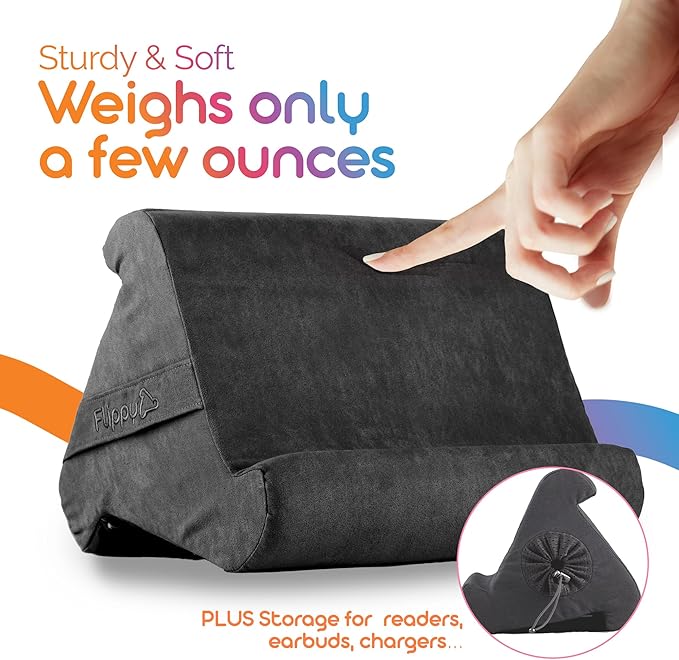 Flippy Original Tablet Pillow Stand & iPad Holder, Gift for Book Lovers & Readers, Multi-Angle Stand with Storage for Lap, Desk & Bed, Compatible with Kindle, Fire, iPad & Samsung, Smokey